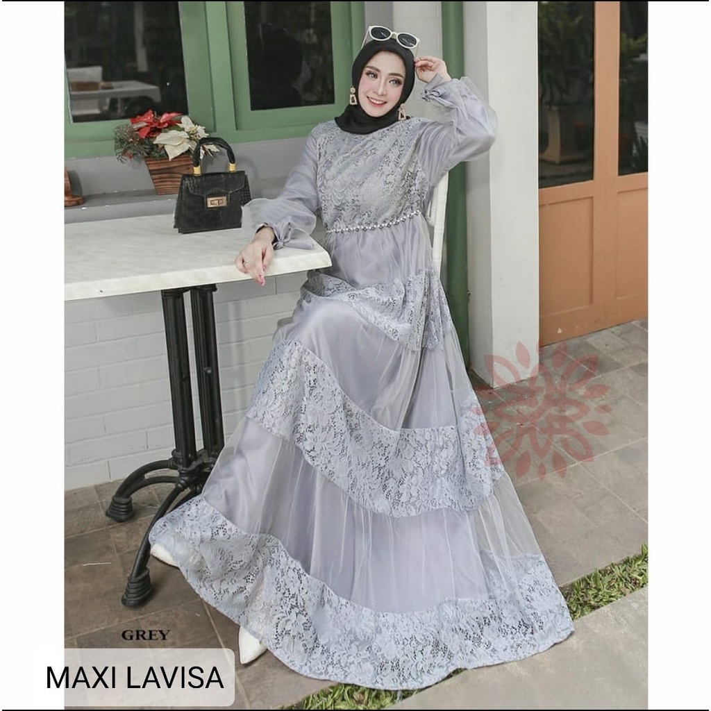 PCS MAXY LAVISA BRUKAT FASHION PAKAIAN WANITA DRESS GAMIS MAXI ED