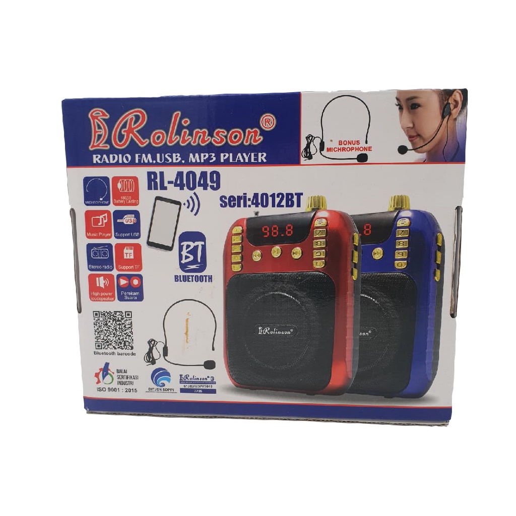 Rolinson Speaker Bluetooth Radio MP3 Mic USB Perekam Suara RL-4012BT Presentasi / Pinggang