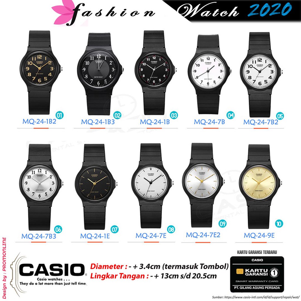 (Chip Hitam) Casio Original MQ24-7B2 MQ-24-1E Jam Tangan Karet Unisex MQ24 MQ24-1B3 MQ-24-7E