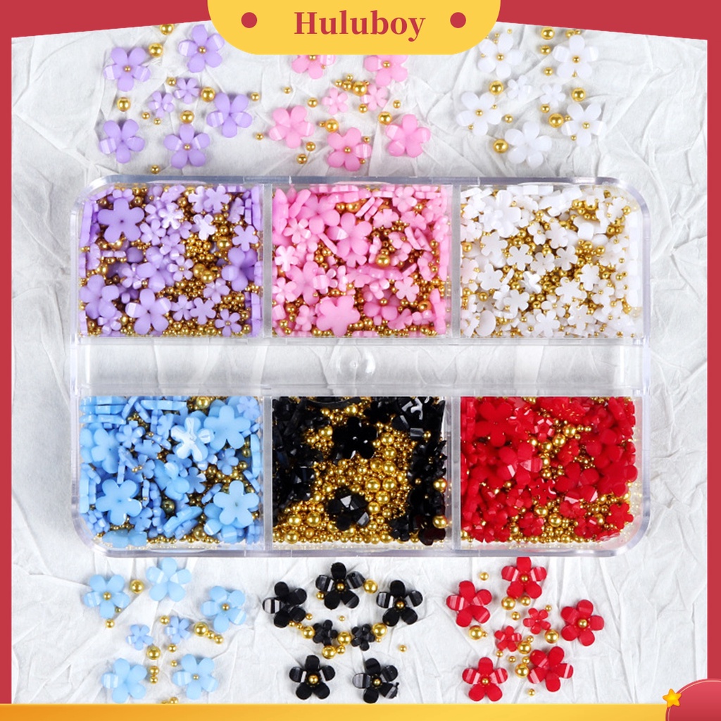 Huluboy Huluboy♡ 6 Sekat / Set Hiasan Kuku Bentuk Kelopak Bunga Bahan Resin Untuk Aksesoris Nail Art / Manicure