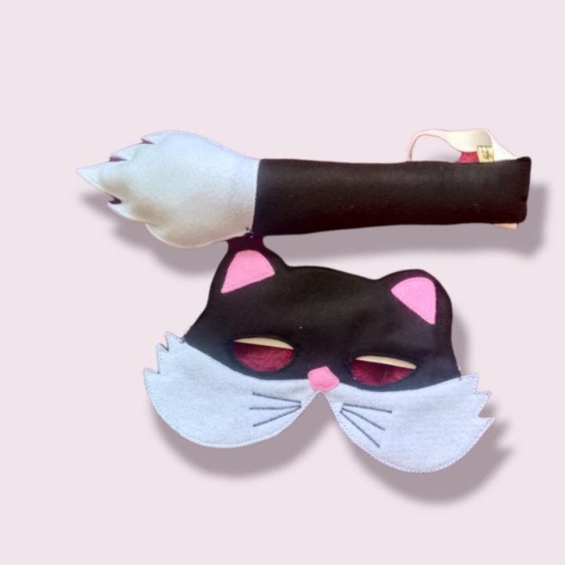 Set Topeng Ekor Kostum Hewan Kucing Hitam Animal Cat Black Mask Felt