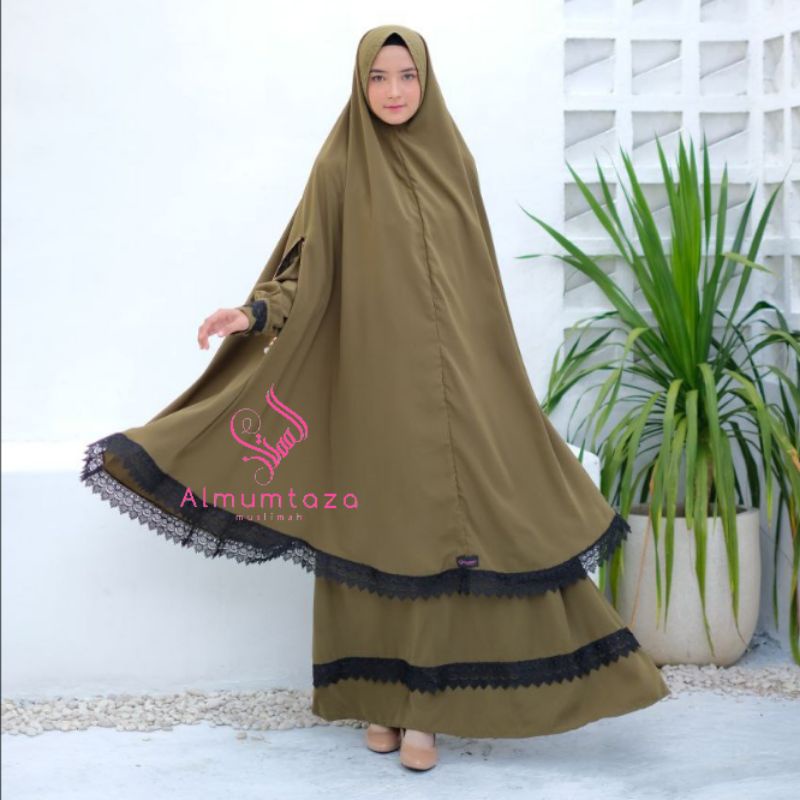 ( khimar + gamis + cadar) madina set woolpeach luxury - Almumtaza Muslimah