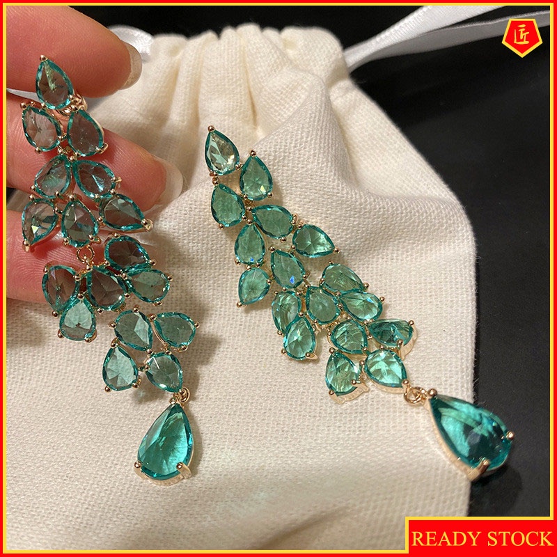 Fashion Elegant and Personalized Green Diamond Leaf Earrings