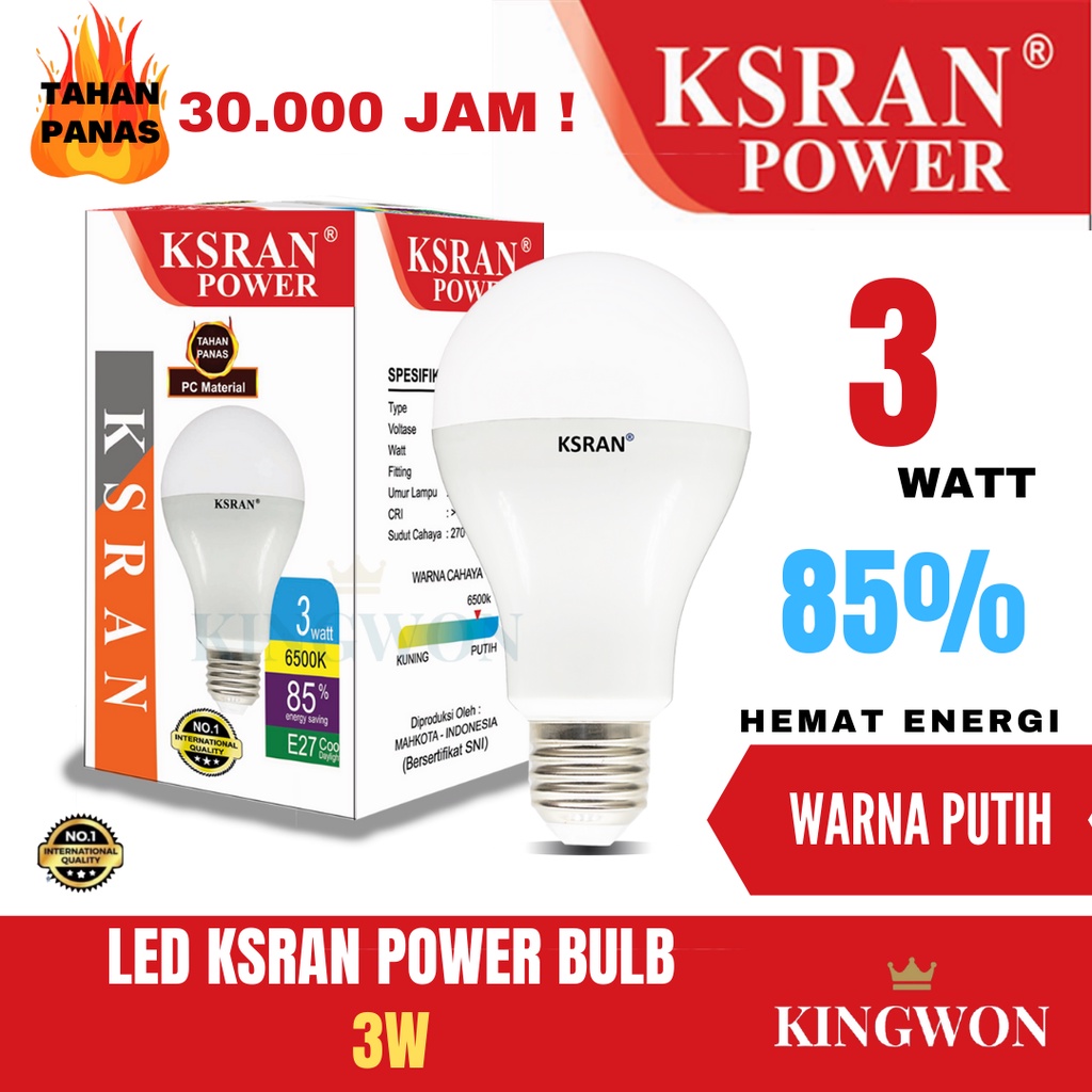 KSRAN Lampu LED 3 watt POWER - Putih BULB