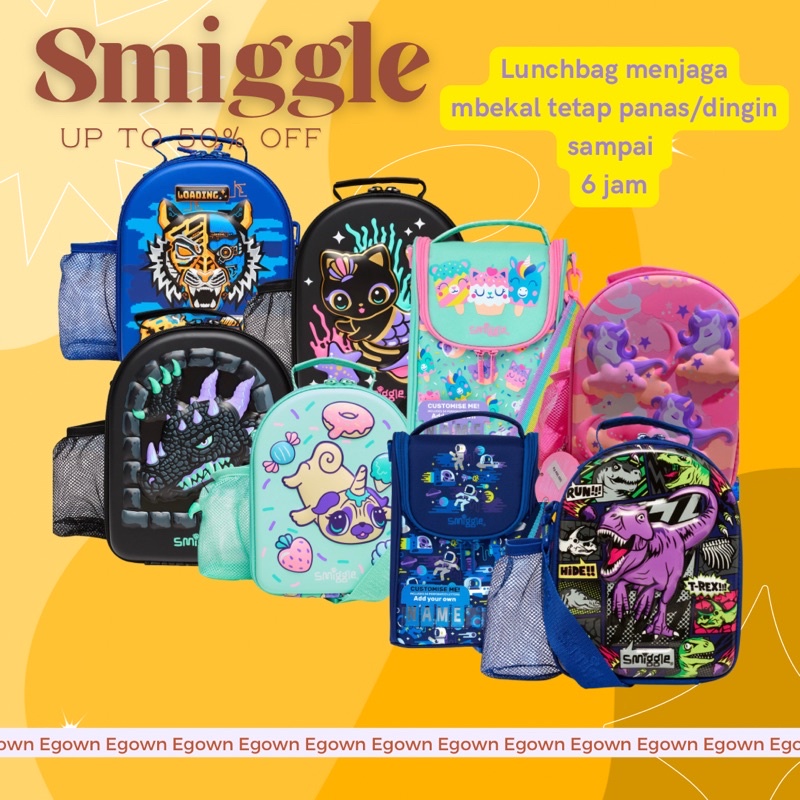 KADO ANAK ORIGINAL SMIGGLE Lunchbag Double Decker Strap Ball Gold Unicorn Golden tas backpack