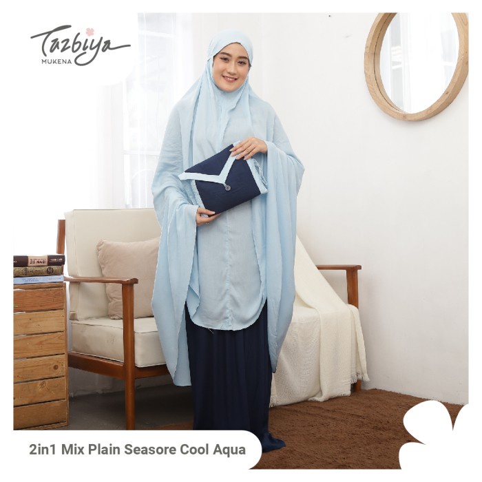 MUKENA- MUKENA TAZBIYA 2IN1 MIX PLAIN SEASORE COOL AQUA ALLSIZE -MUKENA.