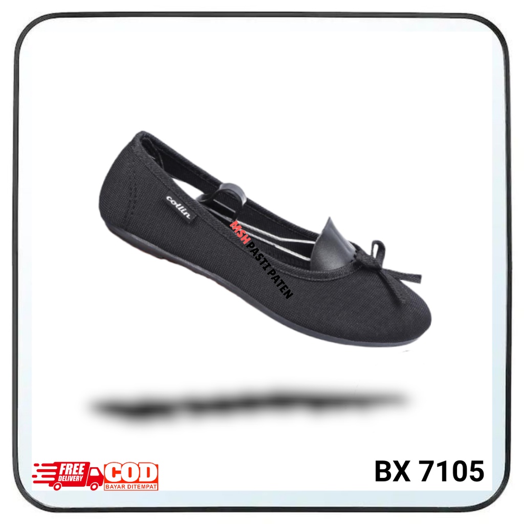 COLIN-Sepatu hitam wanita flatshoes balet bahan kanvas nyaman dipakai original BX6100-H