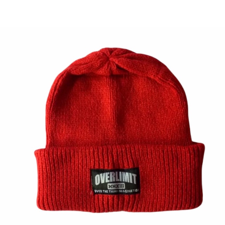 Beanie Hat OVERLIMIT Pria Wanita | Topi Rajut Distro | Bennie Hat Dewasa Tebal-Merah