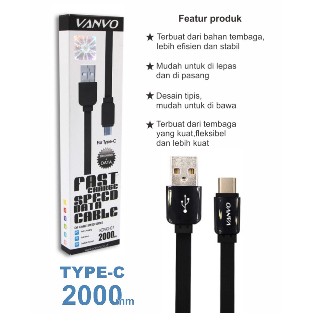 KABEL USB VANVO 2M KDVG-07 TYPE C TRANSFER DATA CHARGING