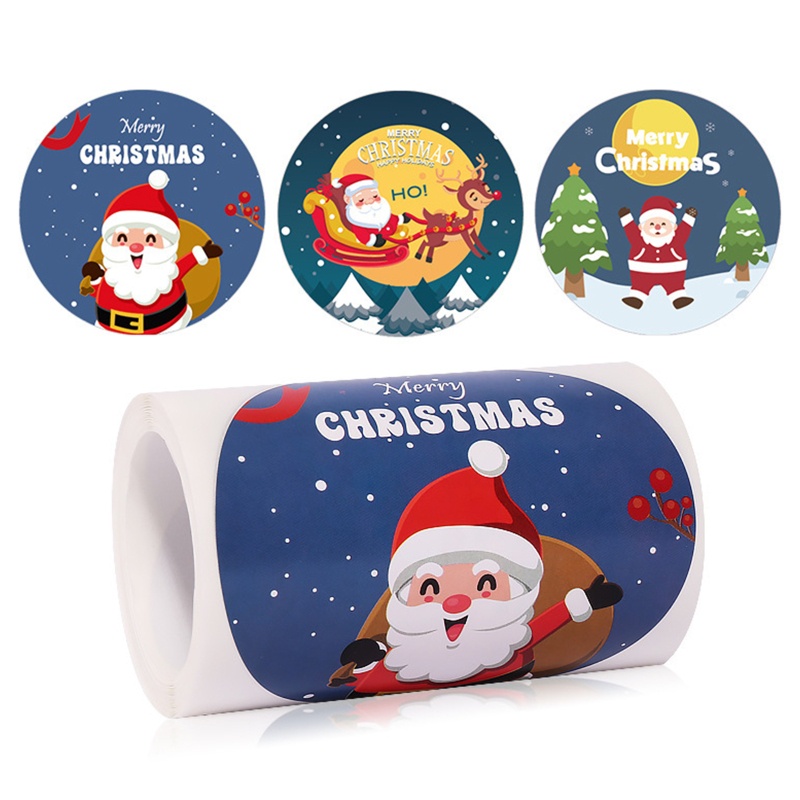 100pcs Stiker Label Bentuk Bulat Desain Merry Christmas Untuk Dekorasi Amplop Tahun Baru