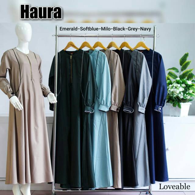 Baju gamis syar'i haura loveable indonesia bahan toyobo premium, busui.ready stok.adeem dan nyaman..
