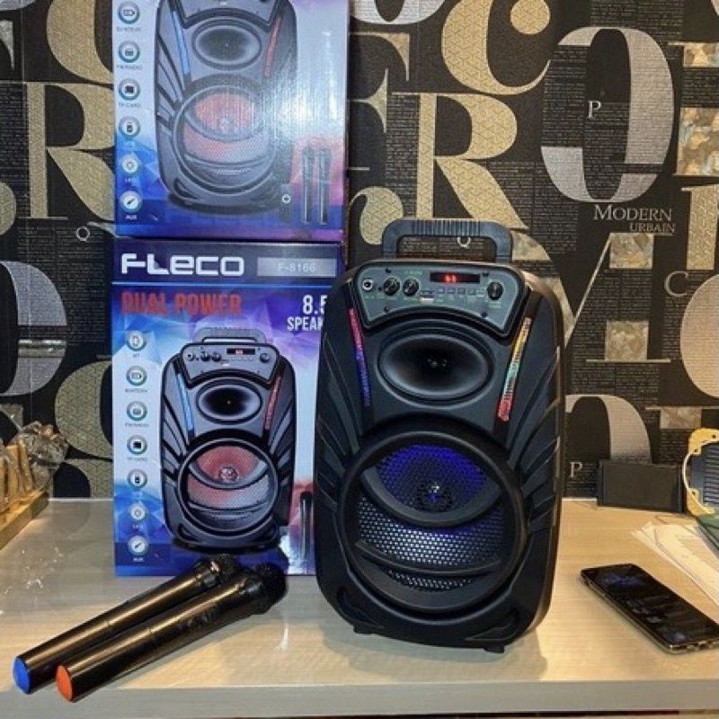 COD SPEAKER BLUETOOTH WIRELESS 8'5 INCH FLECO F-8166 BONUS DUA MIC WIRELESS X-BASS//SPEAKER WIRELESS FLECO F-8166//SPEAKER KARAOKE X-BASS//SPEAKER SALON AKTIF