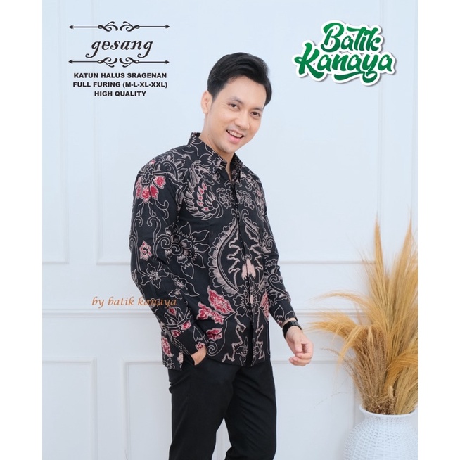 GESANG Batik Pria lengan panjang Berlapis Furing bahan katun premium