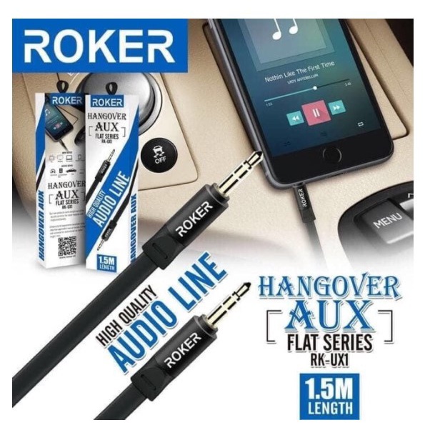 Kabel Aux Roker HangOver Flat series RK-UX1 panjang 1.5meter HIGH QUA