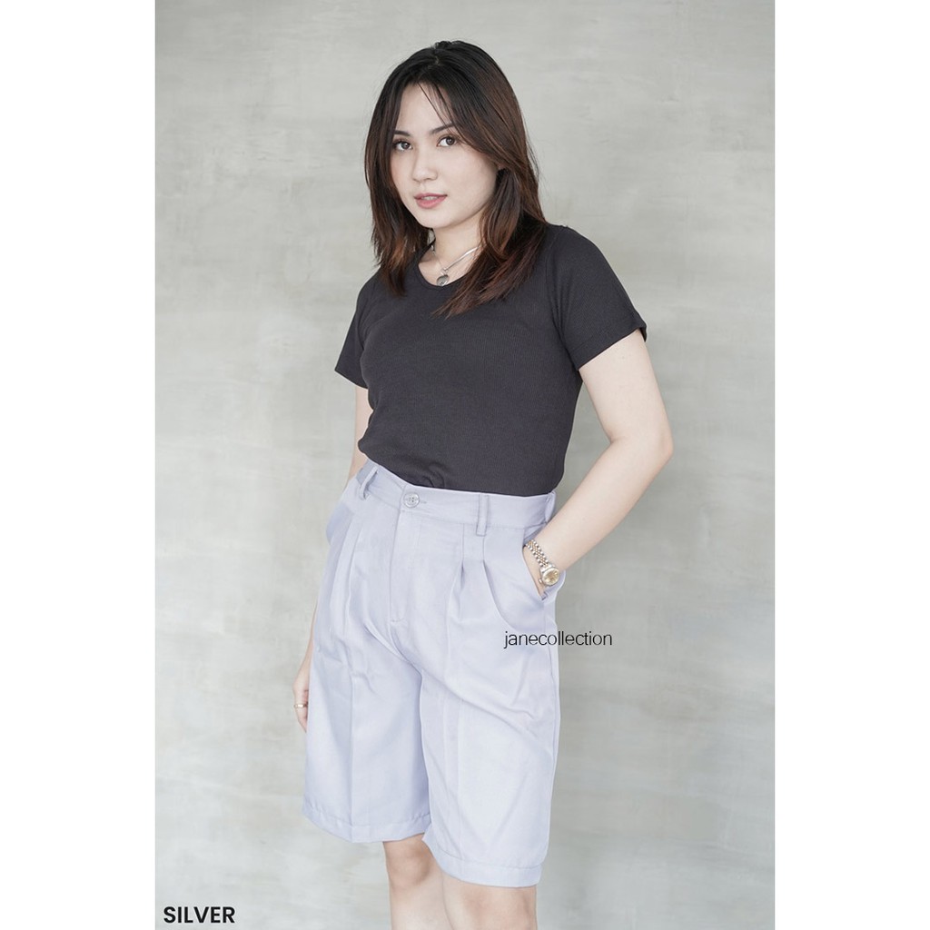 JANE COLLECTION || Celana Pendek Kulot Bawahan Wanita Katun Quincy Pants Hitam Putih Coklat Karet