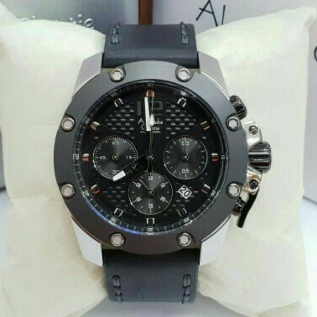 Jam Tangan Pria Alexandre Christie Silver Black leather Ac6290 Original