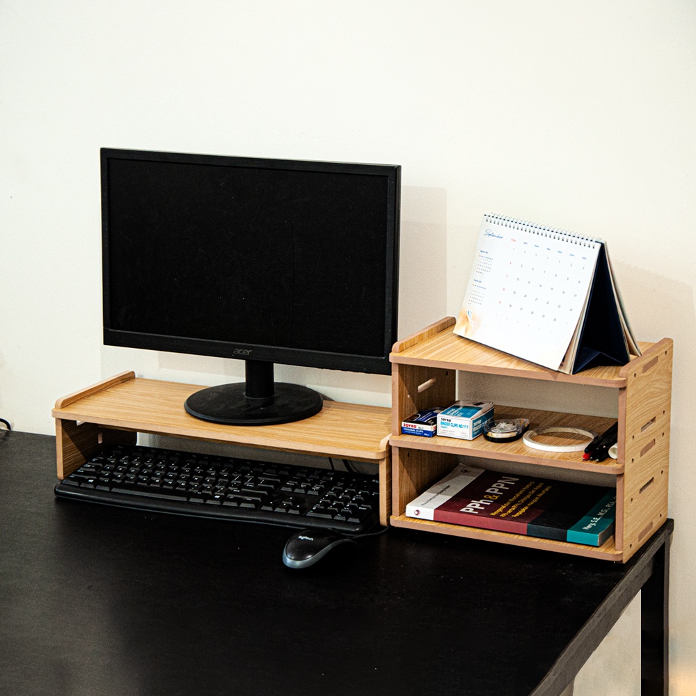 Rak Meja Stand Tatakan Monitor Komputer Serbaguna Desktop Storage Organizer MDF - LC060