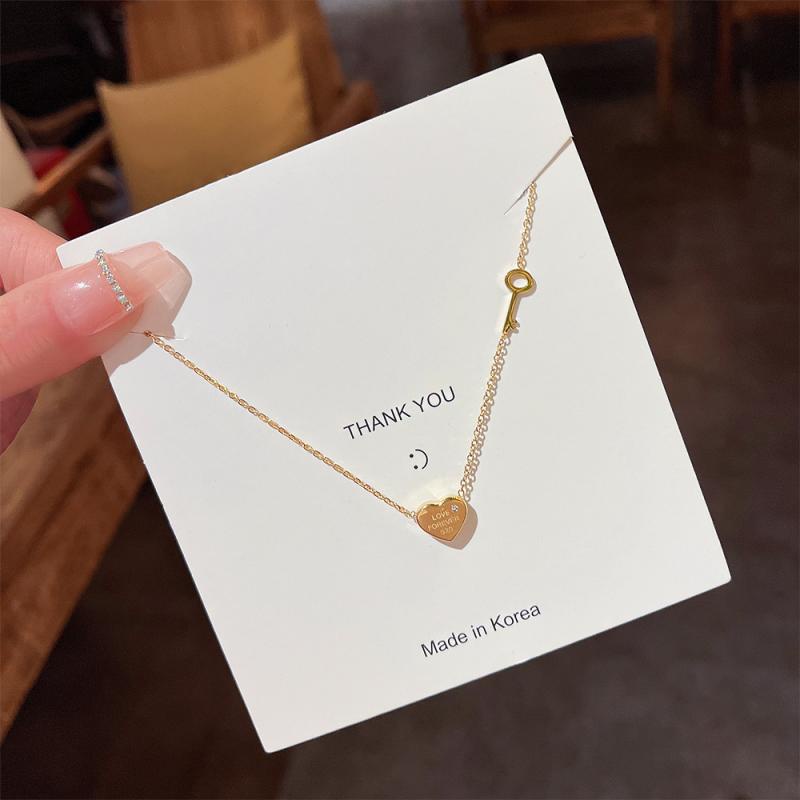 XiaoboACC Kalung Rantai Klavikula 18K Gold Titanium Steel Liontin Alfabet Love Ukuran Untuk Wanita - 38CM + 6CM