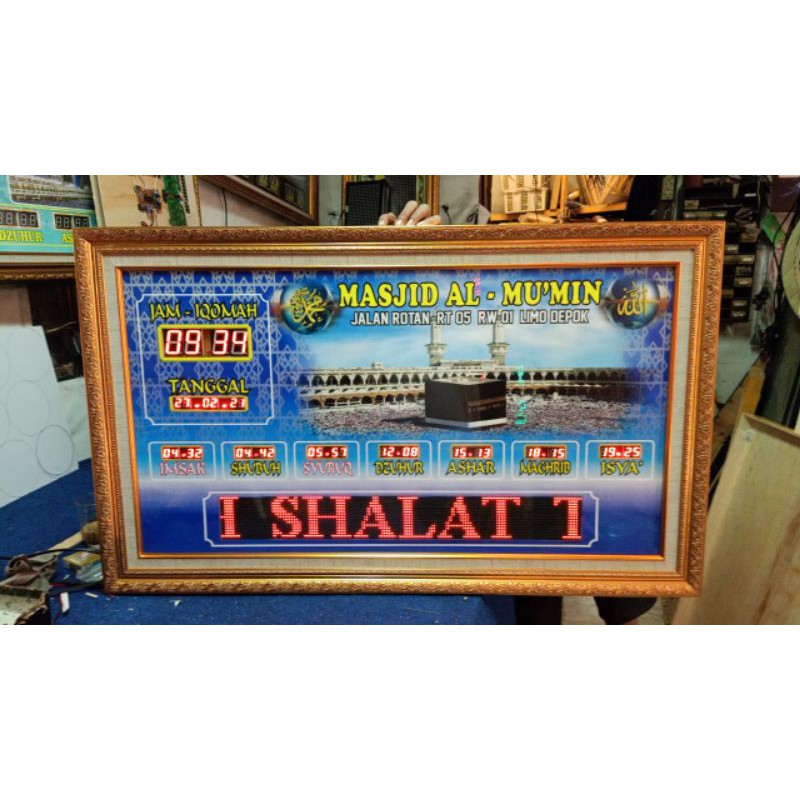 Jam Masjid Digital Waktu Sholat Running Teks CUSTOM NAMA 60 x 100 cm