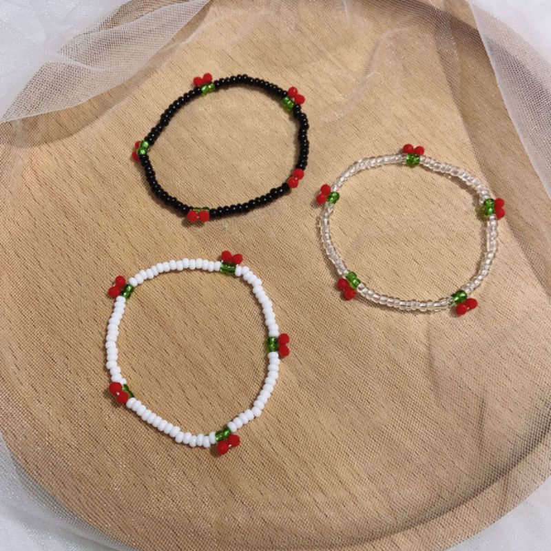 Gelang Manik Wanita Rangkai Cherry Premium Import Korean Style