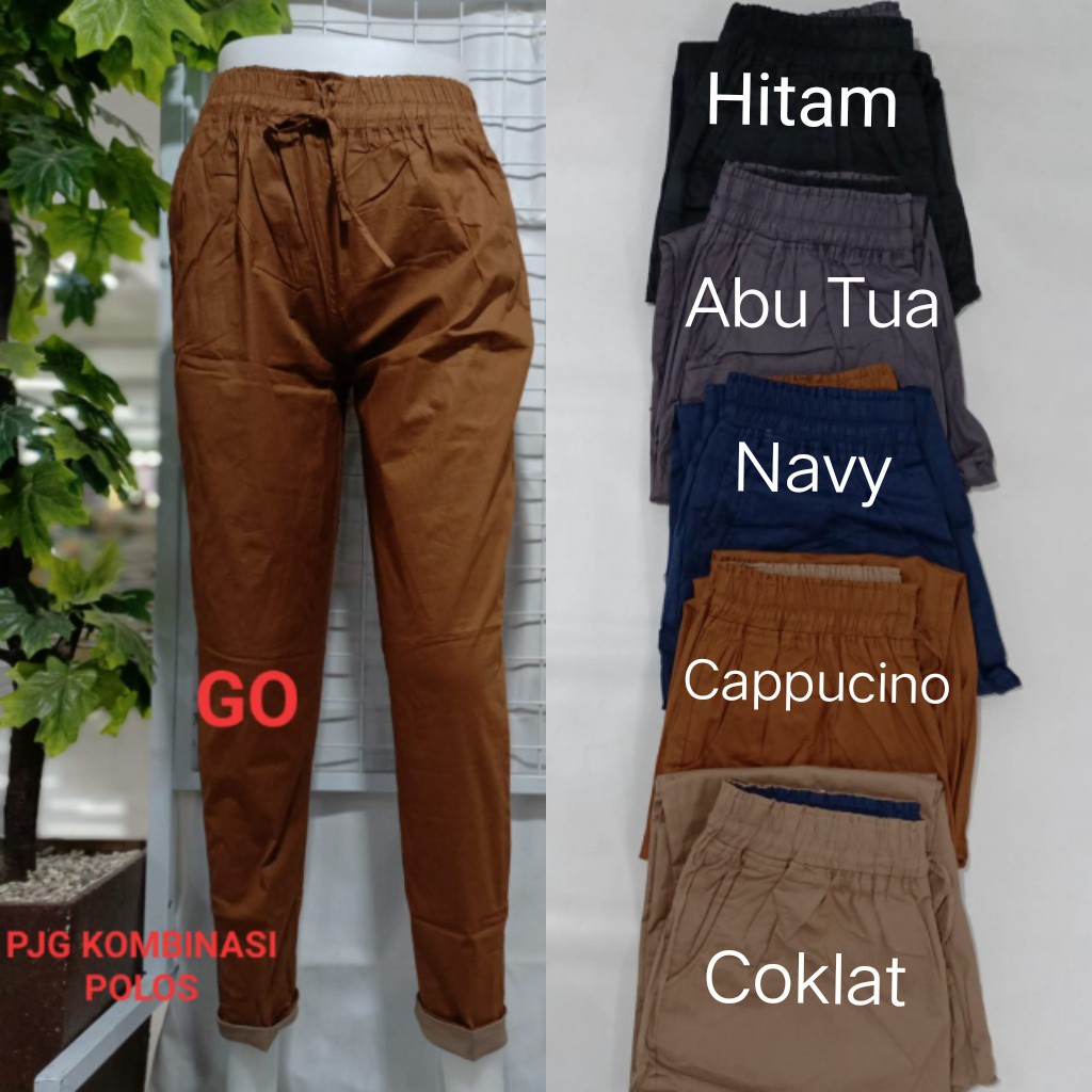 gof S.ME Celana Panjang Baggy Kombinasi Polos Celana Wanita Full Karet