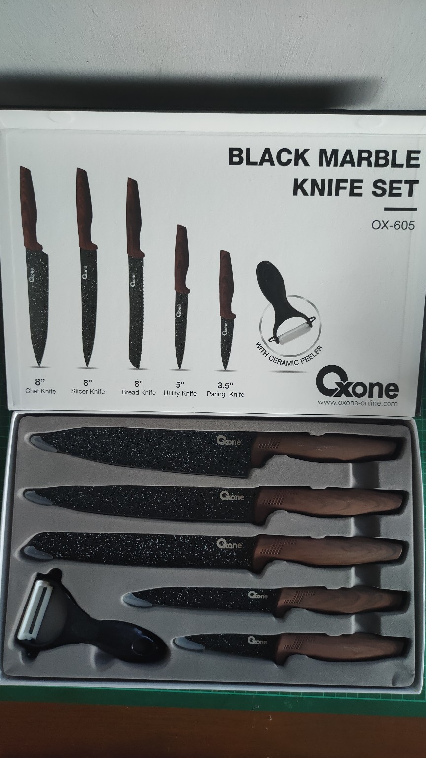 Pisau Set/knife Set Oxone Multi Color Marble Ox-608n/ox-605 Black Marble Knifeset/ox-609n Onyx Hitam