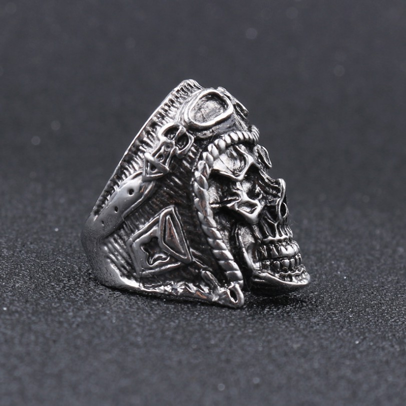 SEUSUK  Cincin Desain Tengkorak Pilot Gaya Punk/Gothic/Steampunk/Vintage untuk Pria/Wanita cincin