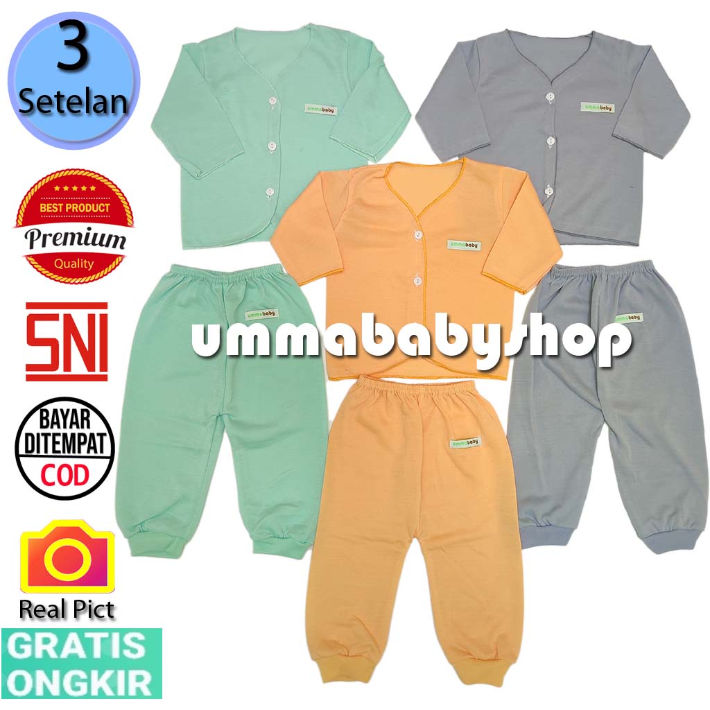 6 pcs / 3 Set Setelan Baju Bayi Baru Lahir Lengan Pendek Katun Halus Lembut SNI Baju Celana Paket Newborn Baby Perlengkapan Bayi Baru  Lahir Gift Kado Bayi Laki Perempuan-Panjang Boy