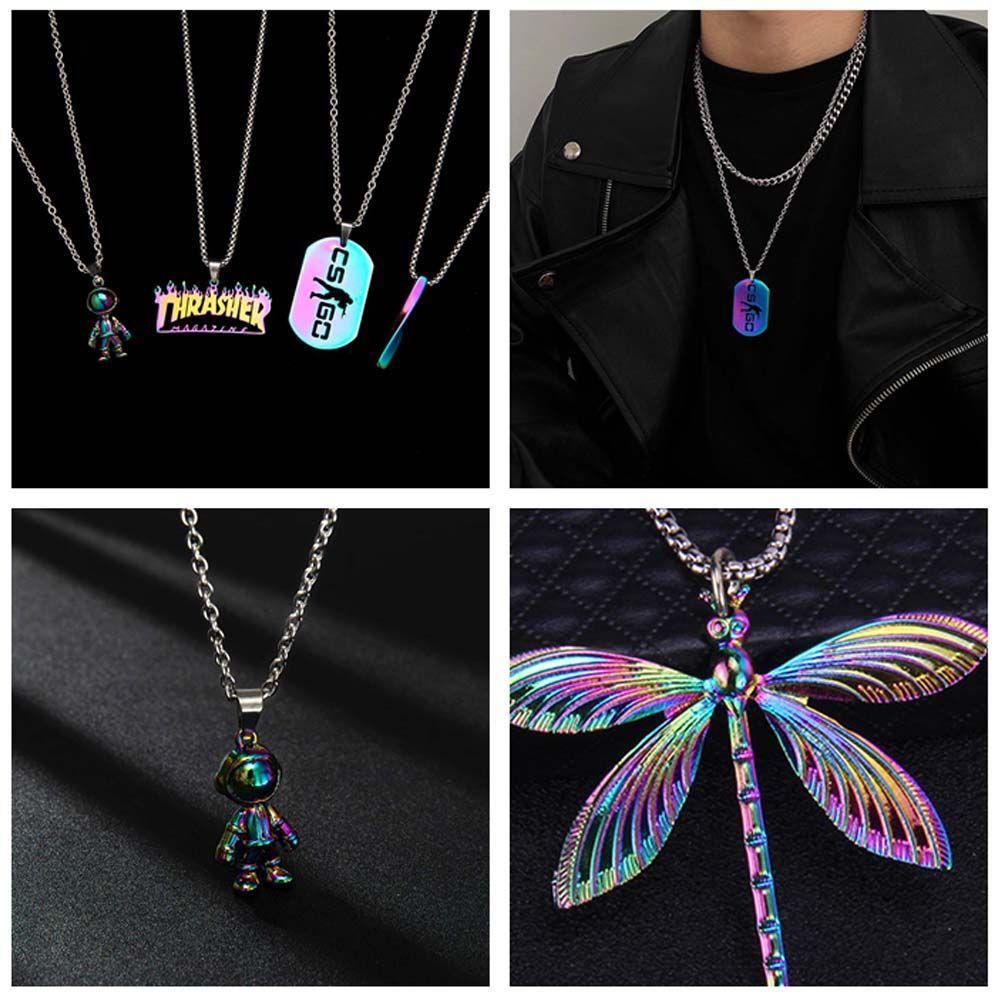 Nanas Dipadukan Kalung Warna-Warni Multi-Lapis Memakai Hip Hop Rantai Hadiah Hari Valentine Kolom Spiral Mermaid Liontin Punk Kalung Cicada Liontin Kalung