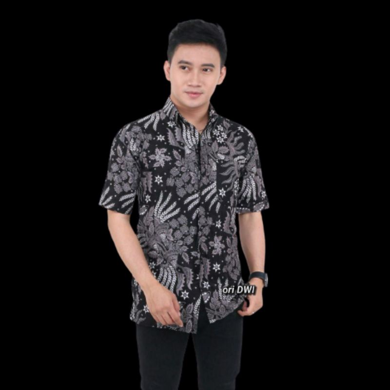 BSWARTBatik HRB026 Kenongo Hem Pendek Padi Pekalongan M L XL Batik Pria MURAH ModernGrosir-Hem manggar abu