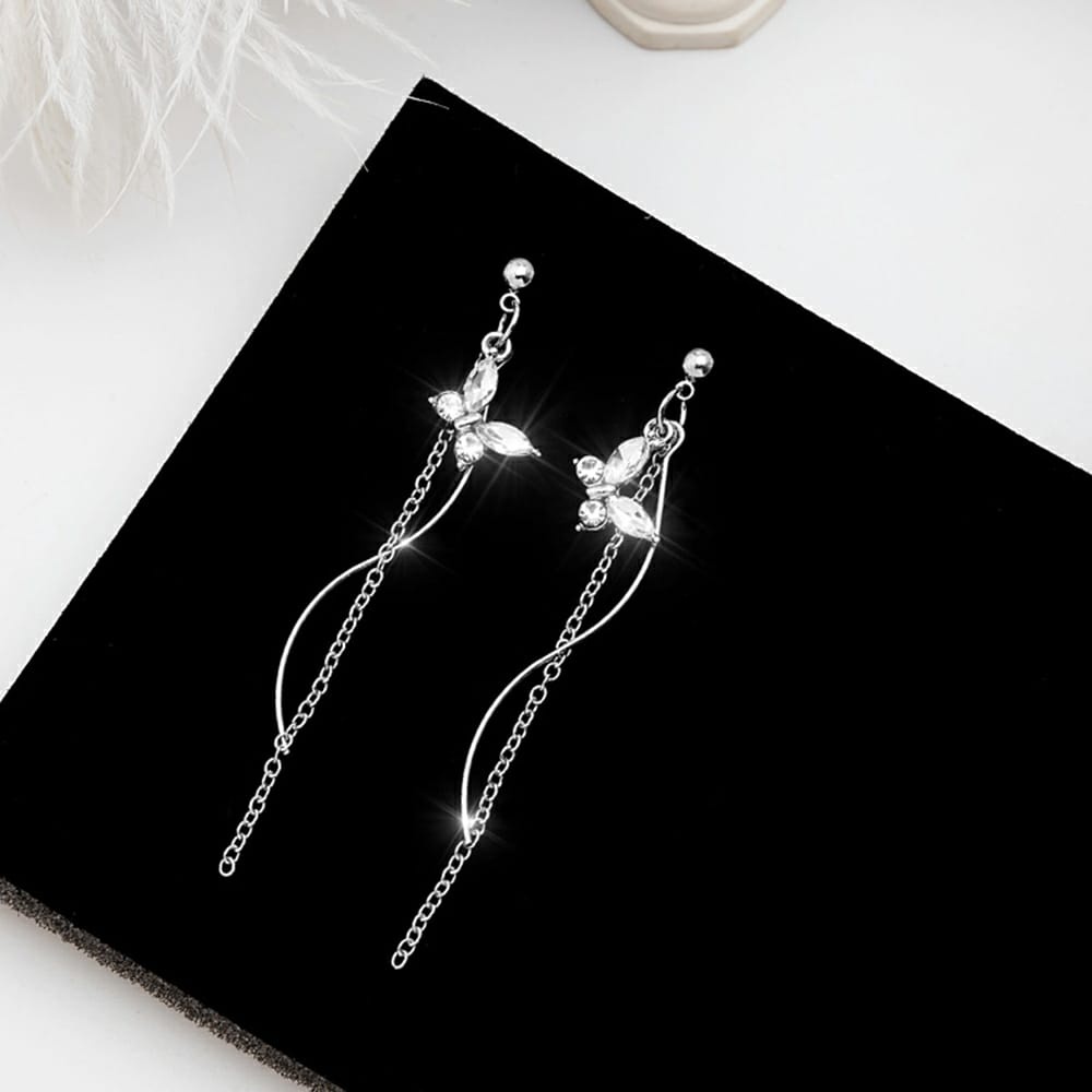 Anting Berlian Kristal Anting Kupu Kupu Long Earrings