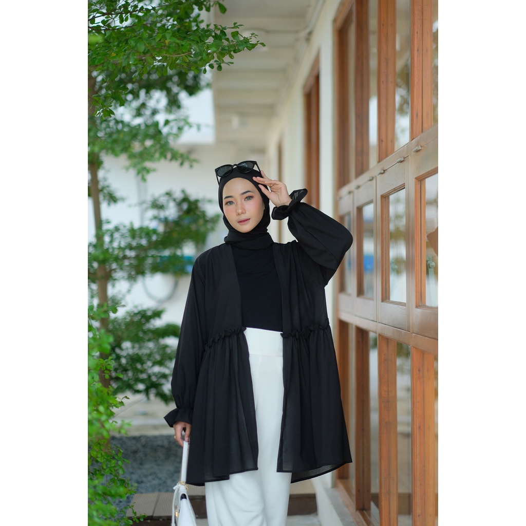 Delaya Long Outer Ceruty Premium High Quality/ Cardi Ceruty Termurah Hits Selebgram Pusatgrosir_solo-DELAYA OUTER HITAM