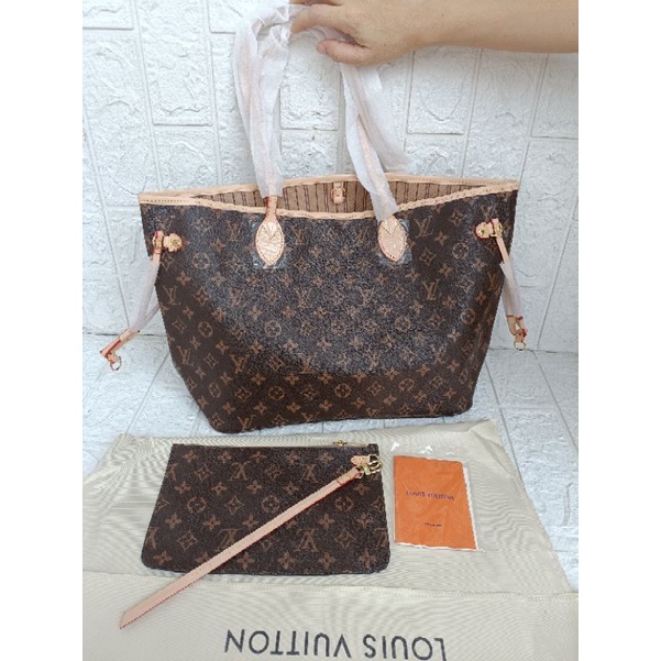 tas fashion tote  LV neverfull kulit matang, Tote bag lv