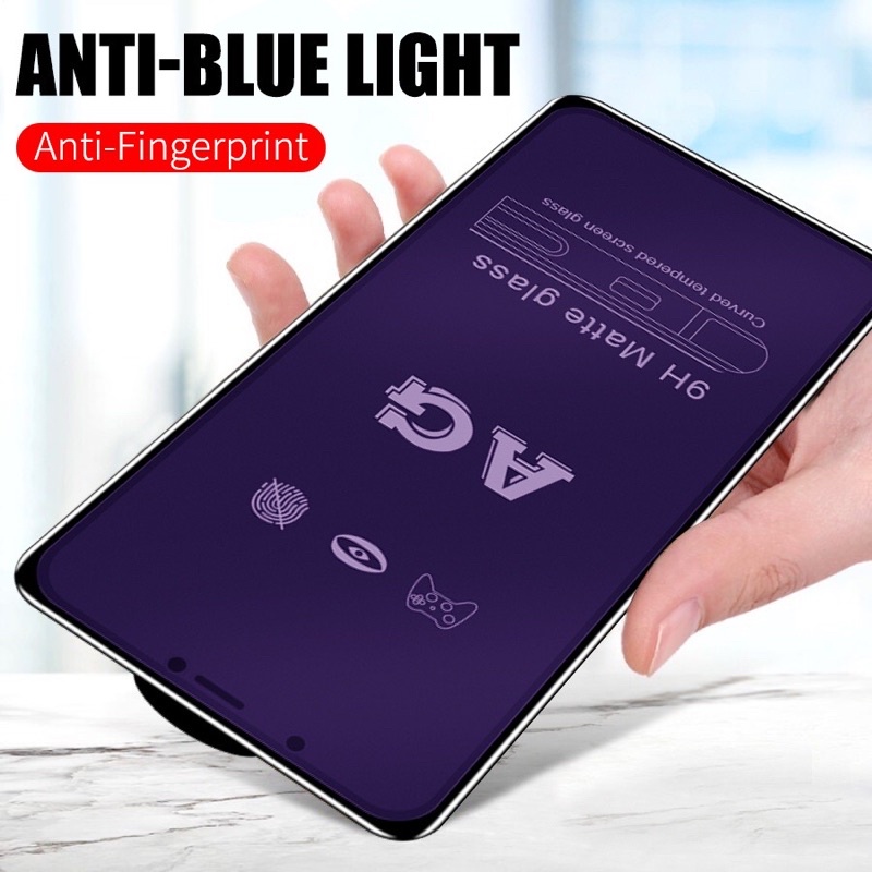 XIAOMI REDMI NOTE 4 4X 5 5A PRIME 5 PRO 6 PRO 7 7 PRO 8 8 PRO TEMPERED GLASS FULL AG ANTI MINYAK FINGERPRINT BLUE MATTE RAY LIGHT