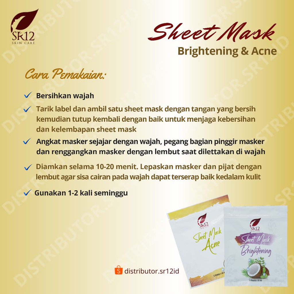 SHEET MASK BRIGHTENING SR12 MASKER PENCERAH WAJAH BPOM ISI 5 SHEET