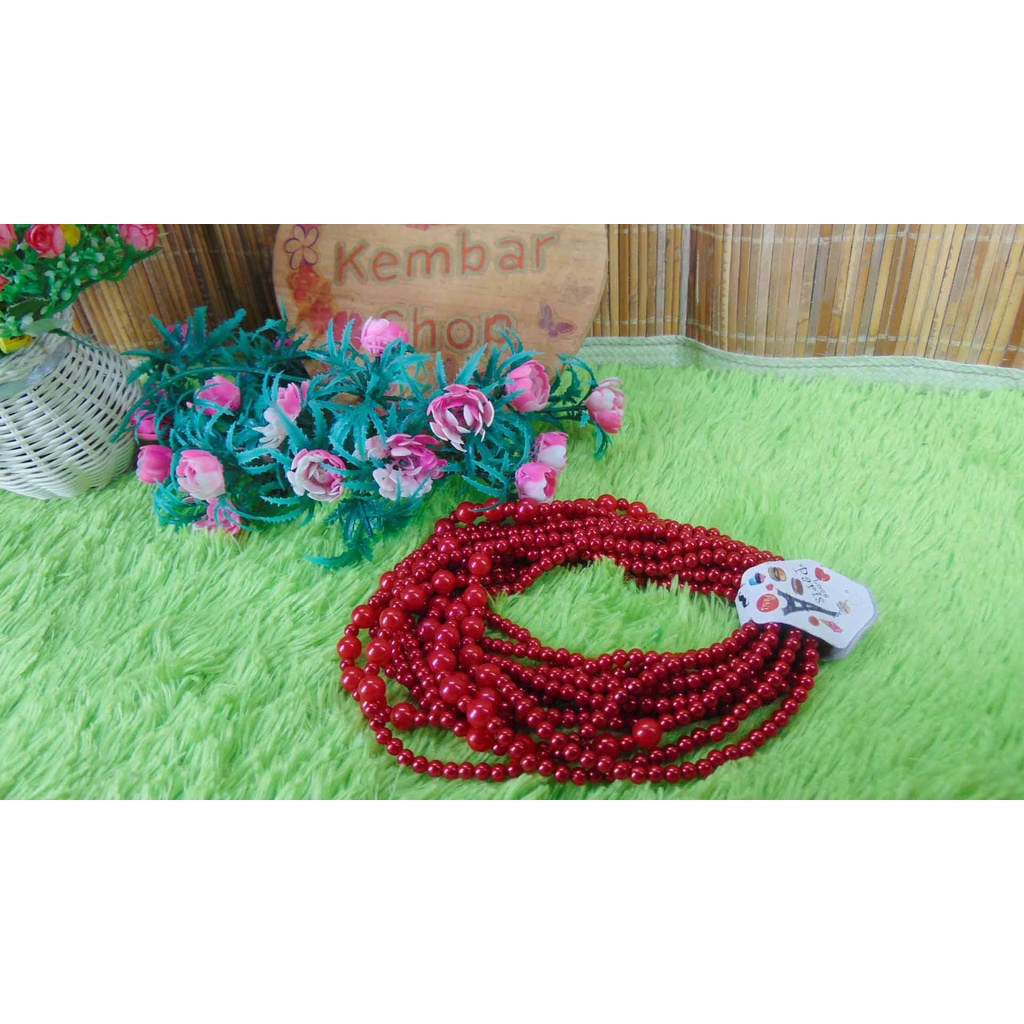 KAL-MUT MURAH MERIAH KALUNG ANAK PEREMPUAN CEWEK AKSESORIS PERHIASAN IMITASI MUTIARA MERAH WARNA WAR