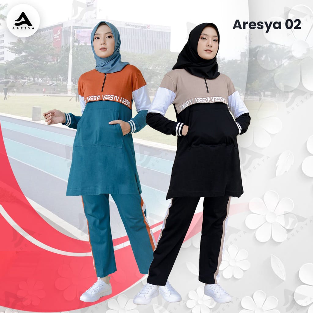 Setelan Baju Olahraga Wanita Baju Trening Senam ARESYA-2 Muslimah Kaos Celana Olahraga Wanita Sporty