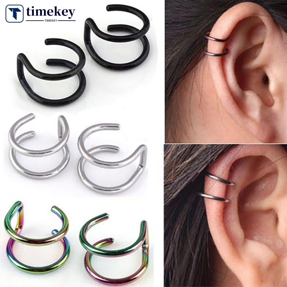 Timekey 1 Pasang Anting Klip on Tanpa Tindik Bahan Baja Untuk Wanita A8K1