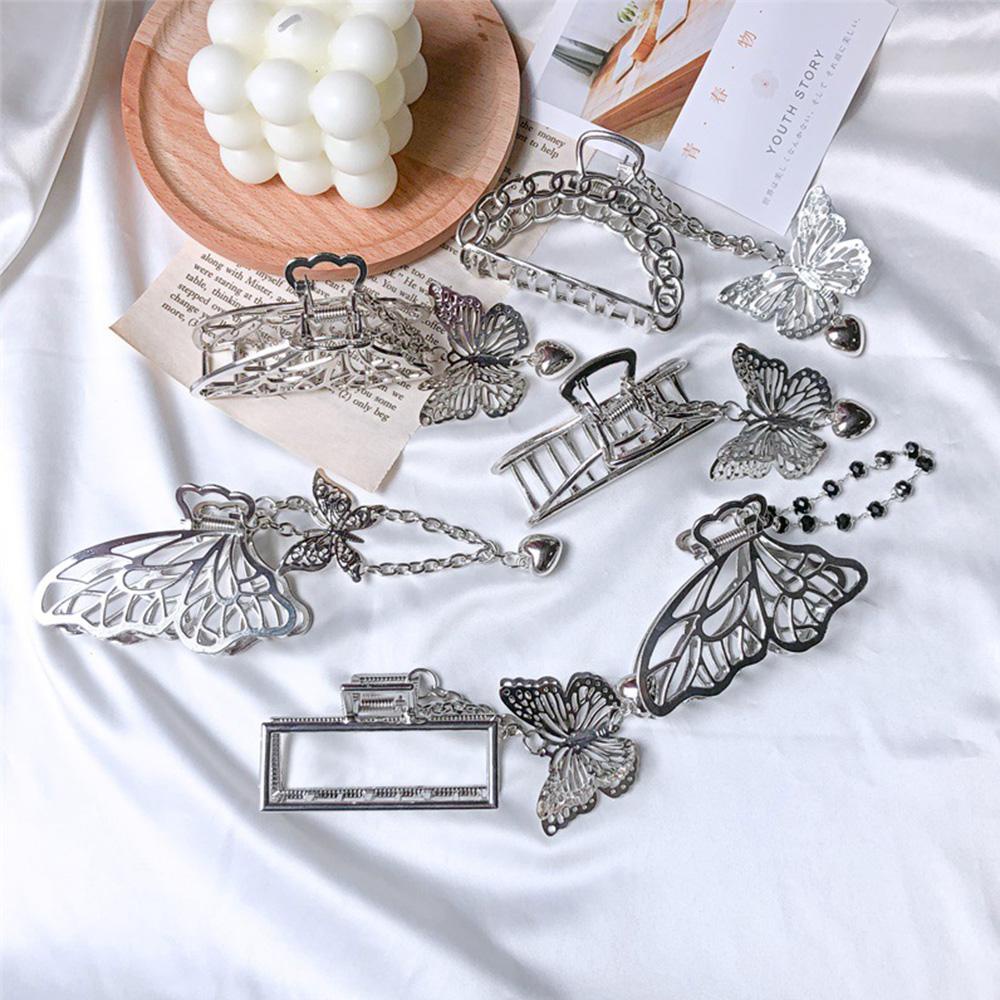 Agustina Kupu-Kupu Rambut Cakar Fashion Perhiasan Gadis Panjang Rumbai Rantai Cinta Hati Penant Persegi Panjang Kepiting Klip