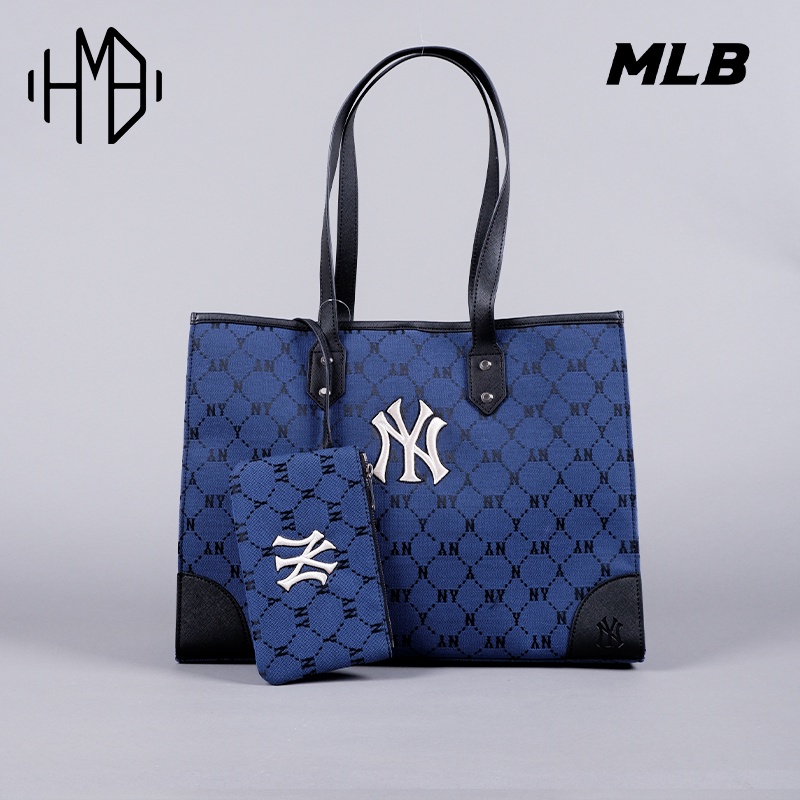 MLB Korea NY Yankees Monogram DIA Jacquard Shopper Bag Navy