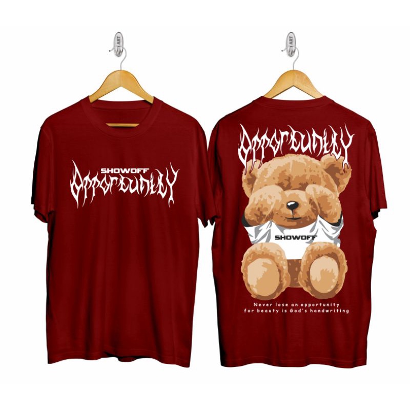 Baju kaos distro pria lengan pendek motif beruang warna merah kaos beruang sleep kaos pria