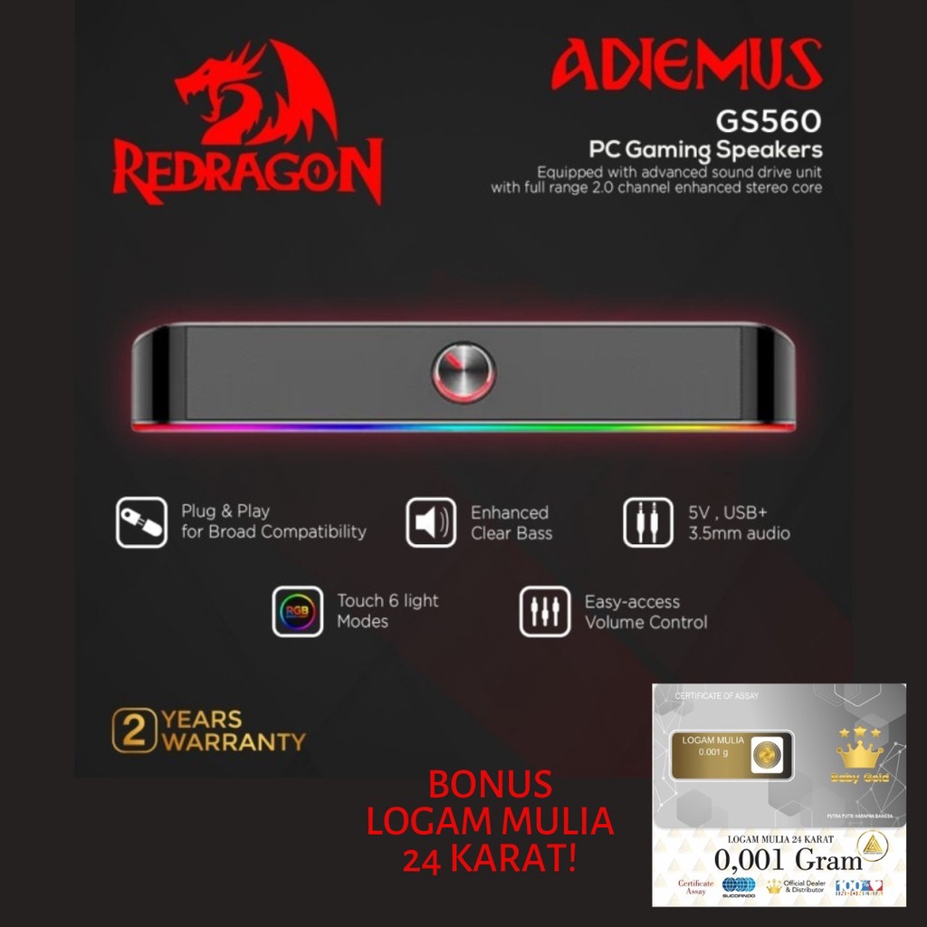 Redragon Gaming Speaker USB AUX Sound Bar RGB ADIEMUS - GS560