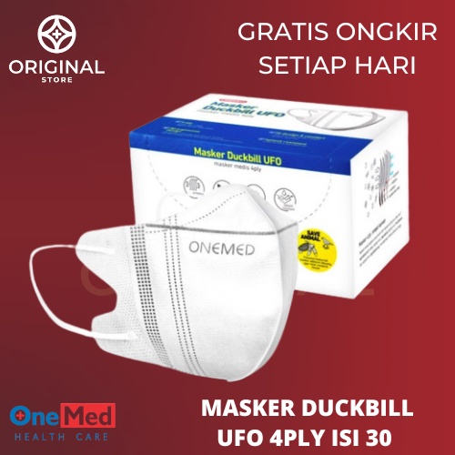 MASKER KARET MEDIS DUCKBILL UFO PUTIH 4 PLY ONEMED ISI 30 PCS