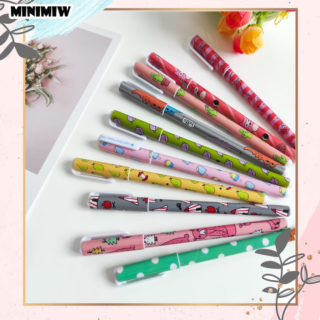 PEN MARBLE KARTUN SET ISI 10 PCS TINTA  WARNA-WARNI PULPEN ANIME PENA CARTOON UNIK LUCU PASTEL BOLPEN KARAKTER