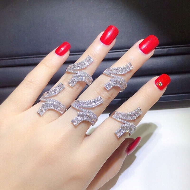 Fashion Elegant Graceful Platinum Ladder Square Full Rhinestone Ring