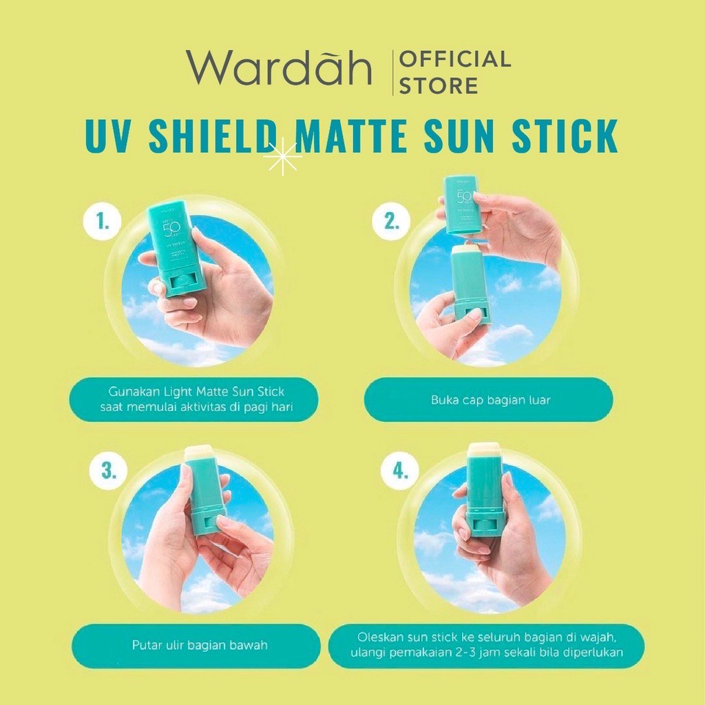 WARDAH UV Shield Light Matte Sun Stick SPF 50 PA++++ Indonesia / Sunblock Wajah 22g / Sunscreen Care Sunblock Tabir Surya UVA UVB Blue Light Protection Protector Protect Pelindung Sinar Matahari Kulit Tubuh / Gel Serum Cream Lotion / Skincare Face Series