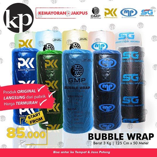 

Bubble Wrap Mulia Pack GMP SIP dan UPACK Roll 125 cm x 50 meter berat 2,4 kg - 3,3 kg