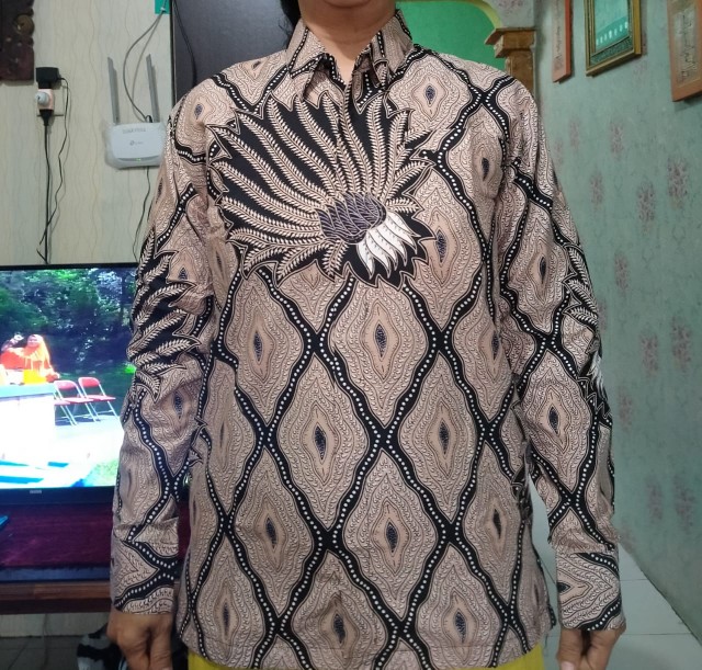 Batik Pria Pari Mocca Size M - Xxl Batik Solo Halus Asli Katun Sragenan Full Furing