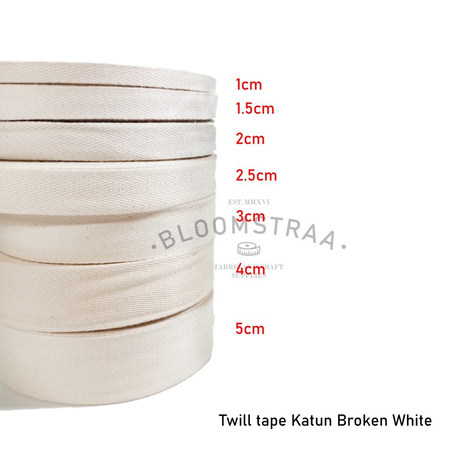 Roll Twilltape Katun 2,5cm 25mm Broken White Cotton Twill Tape Pelipit