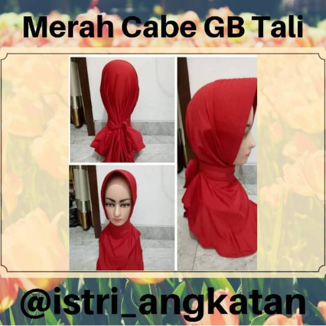 Jilbab Merah Cabe Garis Banyak Tali